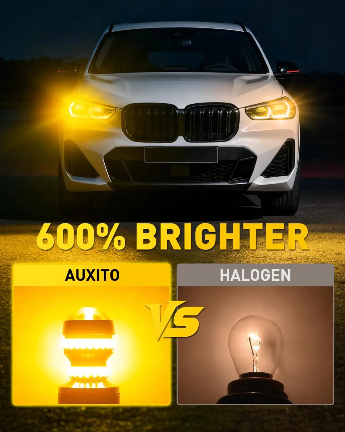 AUXITO 3157 LED Turn Signal Bulbs Amber Yellow 2-Pack | Brighter Than Stock Halogen for Front/Rear Blinker & DRL - view 3