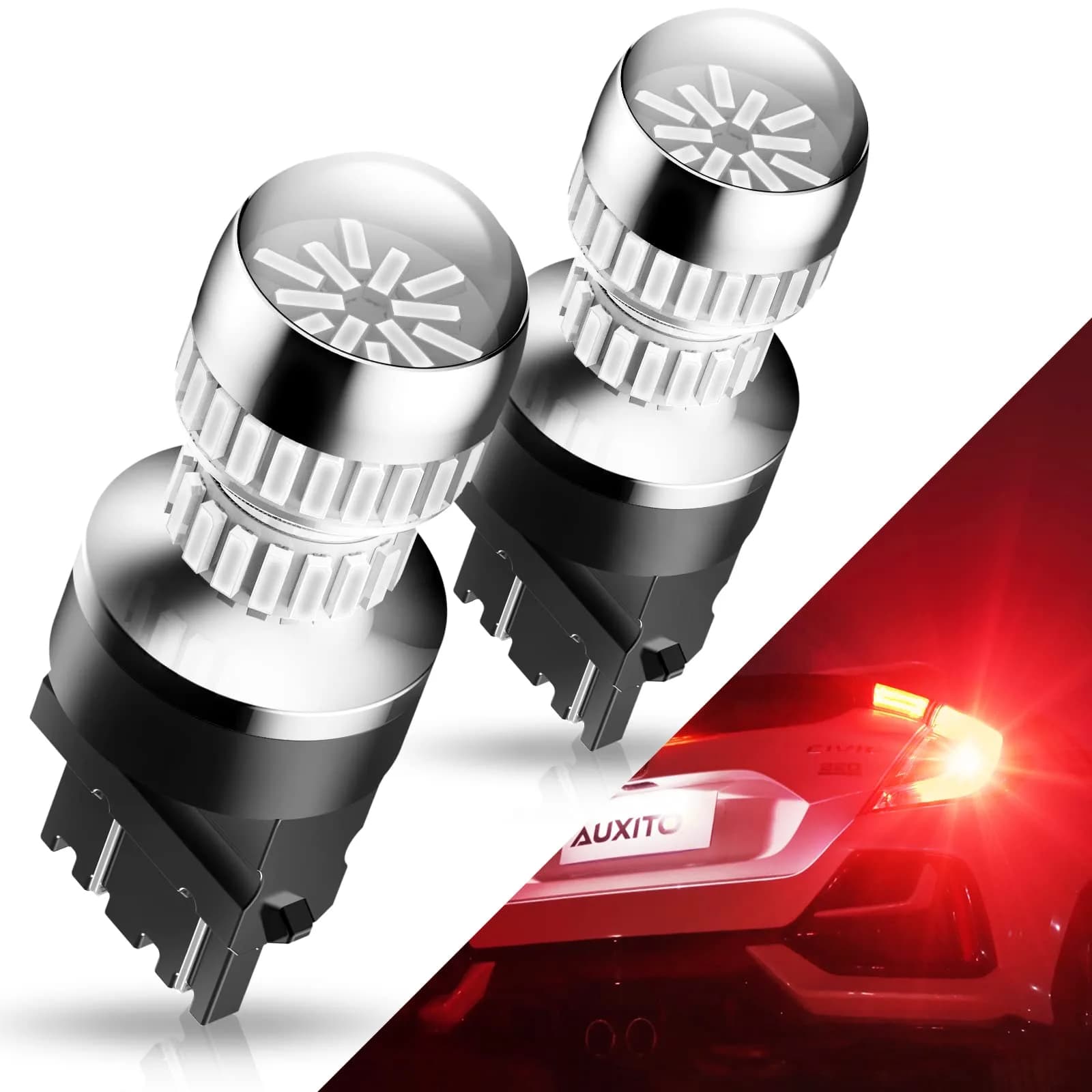 AUXITO Red LED Brake Tail Light Bulbs 3157/3156 5.5W (2-Pack) | Brilliant Red for Tail, Stop, Signal Lights - main product image