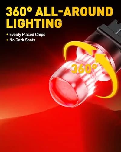 AUXITO Red LED Brake Tail Light Bulbs 3157/3156 5.5W (2-Pack) | Brilliant Red for Tail, Stop, Signal Lights thumbnail 2