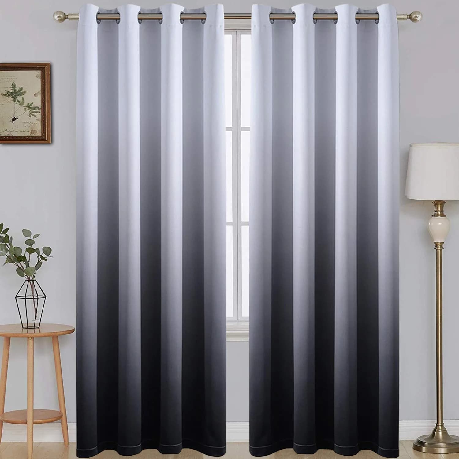 SimpleHome Ombre Gradient Black White to Gray Curtains for Bedroom, 52Wx63L | Modern Room Darkening Drapes with Grommets — 52"W x 84"L