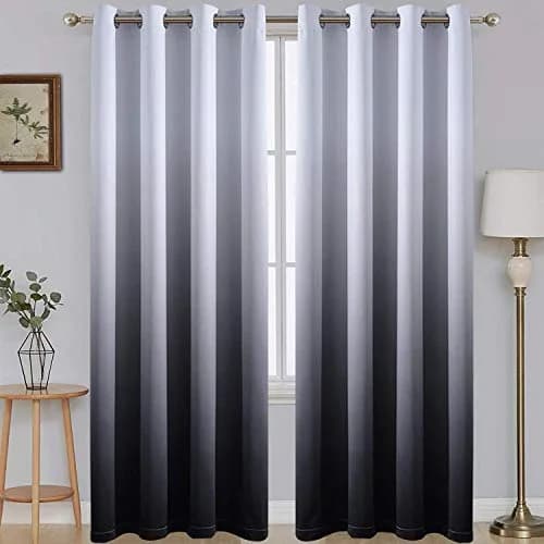 SimpleHome Ombre Gradient Black White to Gray Curtains for Bedroom,52Wx84L | Modern Room Darkening Drapes with Grommets thumbnail 1