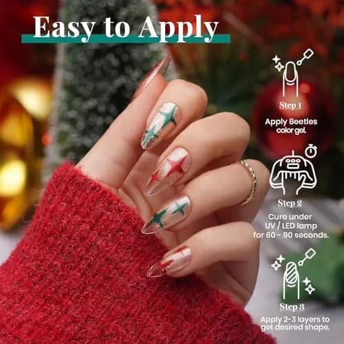 Beetles Gel Nail Polish Set, 6 Colors Red Sparkle Green Glitter Gold Silver Gel | 10-Free, Long-Lasting, UV/LED Cured thumbnail 5