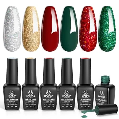 Beetles Gel Nail Polish Set, 6 Colors Red Sparkle Green Glitter Gold Silver Gel | 10-Free, Long-Lasting, UV/LED Cured thumbnail 1