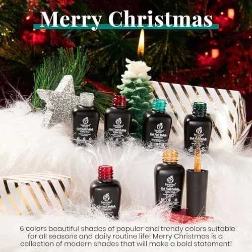 Beetles Gel Nail Polish Set, 6 Colors Red Sparkle Green Glitter Gold Silver Gel | 10-Free, Long-Lasting, UV/LED Cured thumbnail 2