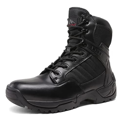 NORTIV 8 Men's Black Side Zipper Tactical Work Boots 9 US (42 EU) | Genuine Leather Ankle-High Protection thumbnail 1