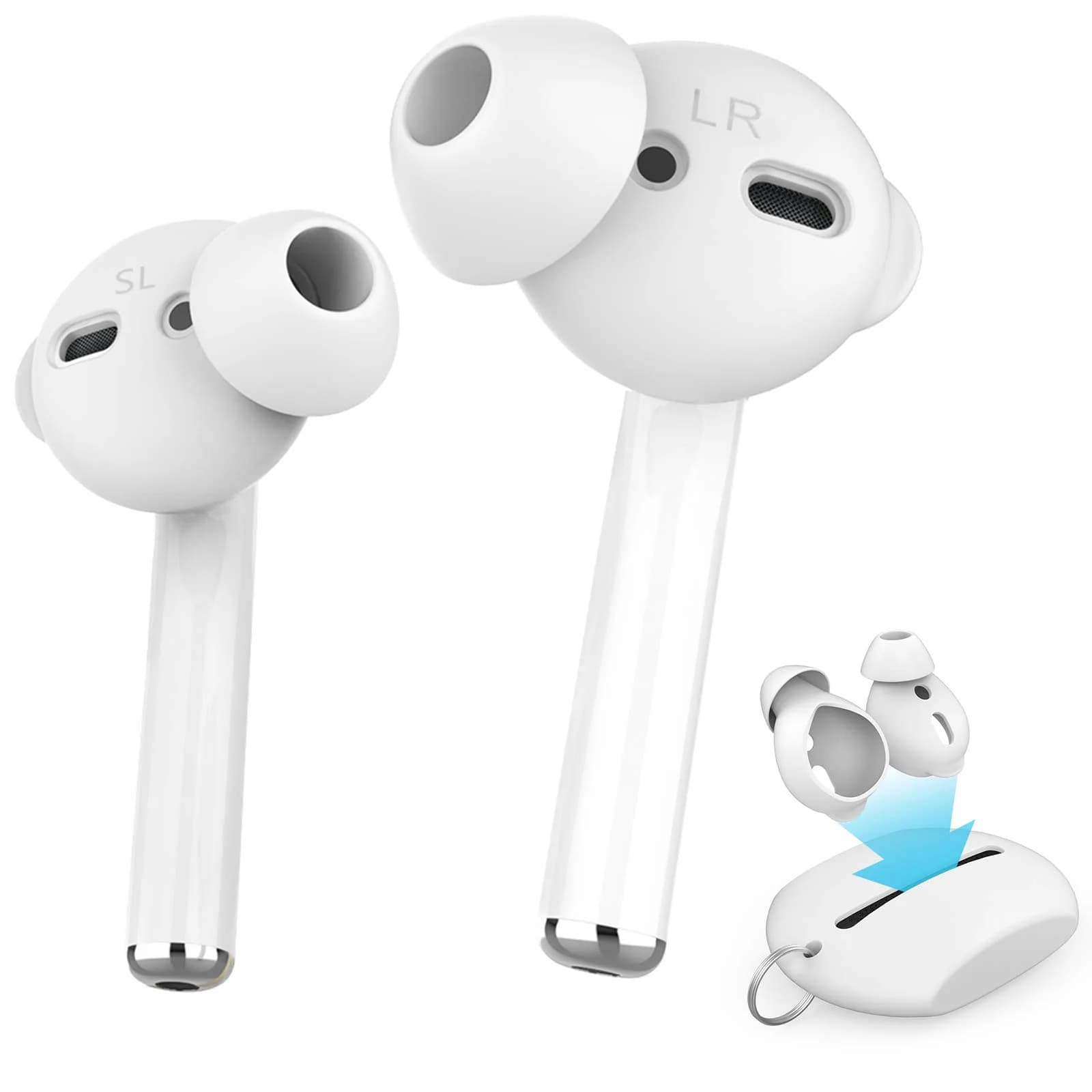 AhaStyle 4 Pairs AirPods Ear Tips Silicone Earbuds Cover for Apple AirPods & EarPods | 2 Pairs Large & 2 Pairs Small — White