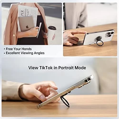 SYNCWIRE Phone Ring Holder Stand 2 Pack Black+Black | 360° Rotation Finger Ring Kickstand with Polished Metal Grip for Magnetic Car Mount thumbnail 7