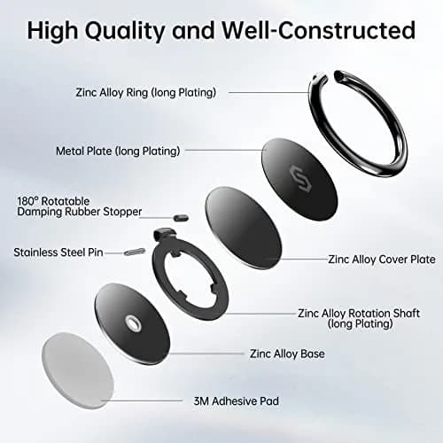 SYNCWIRE Phone Ring Holder Stand 2 Pack Black+Black | 360° Rotation Finger Ring Kickstand with Polished Metal Grip for Magnetic Car Mount thumbnail 2