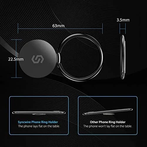 SYNCWIRE Phone Ring Holder Stand 2 Pack Black+Black | 360° Rotation Finger Ring Kickstand with Polished Metal Grip for Magnetic Car Mount thumbnail 3