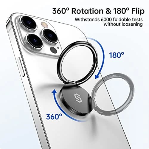 SYNCWIRE Phone Ring Holder Stand 2 Pack Black+Black | 360° Rotation Finger Ring Kickstand with Polished Metal Grip for Magnetic Car Mount thumbnail 4