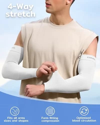 KMMIN UV Protection Arm Sleeves (2-Pack, White) | UPF 50+ Sunblock for Cycling, Basketball, Driving thumbnail 4