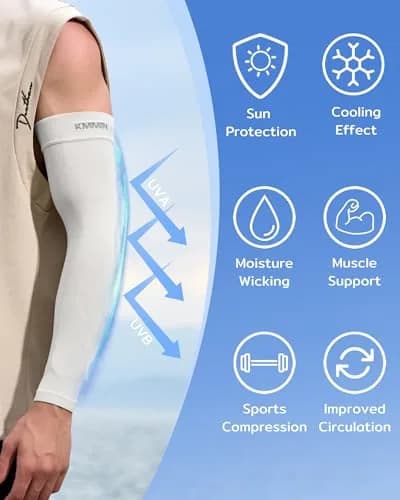KMMIN UV Protection Arm Sleeves (2-Pack, White) | UPF 50+ Sunblock for Cycling, Basketball, Driving thumbnail 2