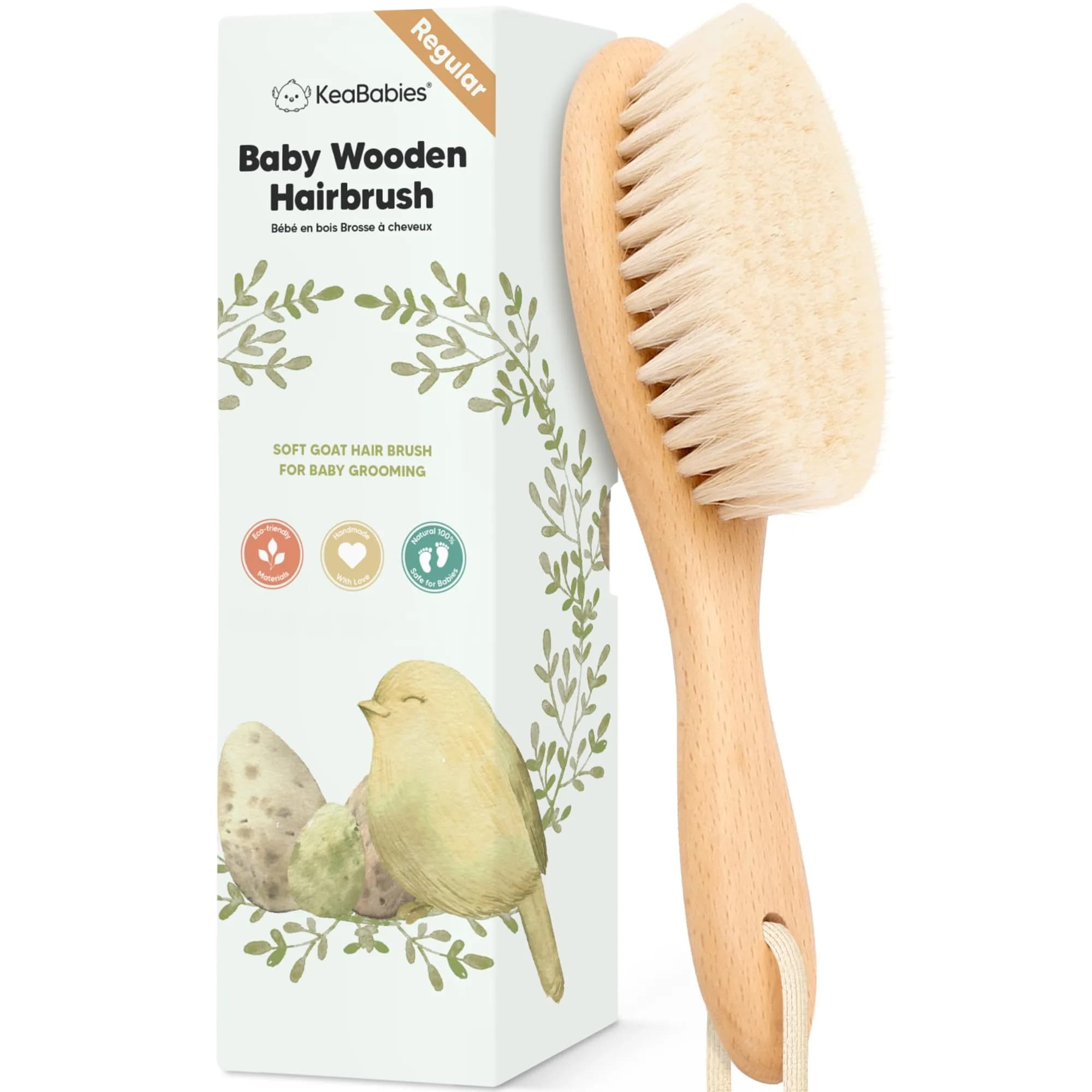 KeaBabies Wooden Baby Hair Brush Walnut Regular | Soft Goat Bristles for Newborns, Toddlers, Cradle Cap