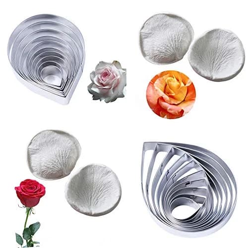KALAIEN Rose Cutter Set & Petal Fondant Mold 12 Pcs | 2 Silicone Molds & 10 Stainless Steel Cutters for Cake Decorating thumbnail 3