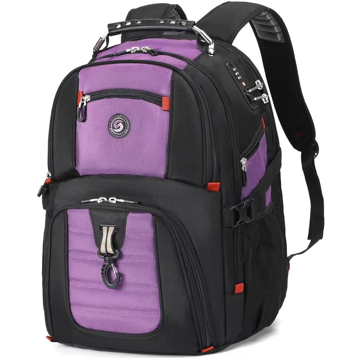 SHRRADOO Large Travel Laptop Backpack for Women, Work College Backpacks with Combination Lock, 50L Capacity, Purple