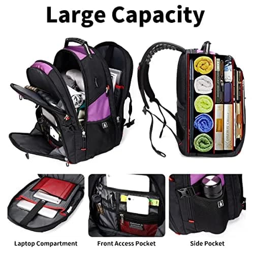 SHRRADOO Large Travel Laptop Backpack for Women, Work College Backpacks with Combination Lock, 50L Capacity, Purple thumbnail 2