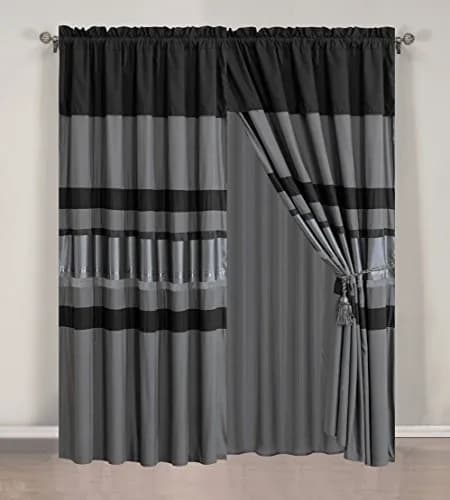 GrandLinen Queen Comforter Set 7-Piece | Grey/Gray Silver Stripe | Year-Round Polyester thumbnail 2