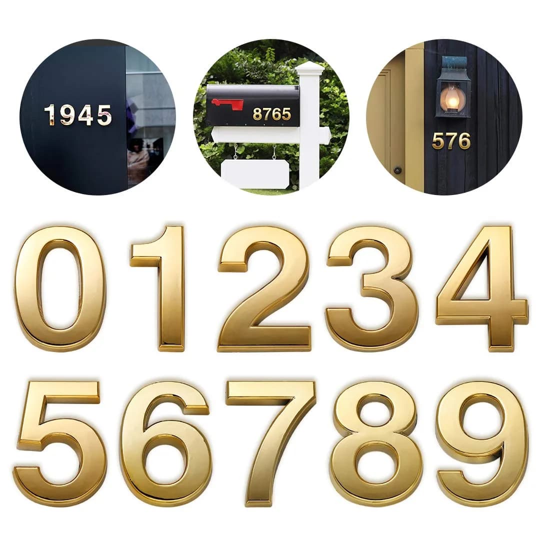 HopeWan Mailbox Numbers for Outside, 2 Inch Door Address Number Stickers, Gold Shiny, 10 Pcs | Waterproof & Self Adhesive - main product image