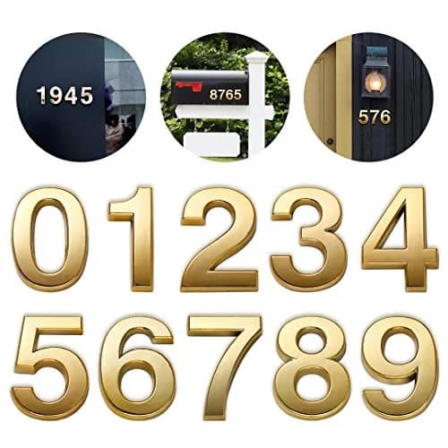 HopeWan Mailbox Numbers for Outside, 2 Inch Door Address Number Stickers, Gold Shiny, 10 Pcs | Waterproof & Self Adhesive thumbnail 1