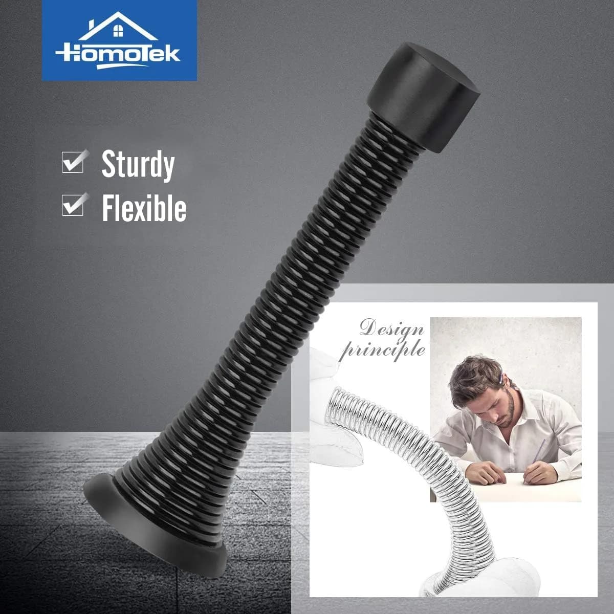 HOMOTEK Heavy Duty Spring Door Stops, 12 Pack Black | Value Pack Doorstop for Wall Protection - view 2