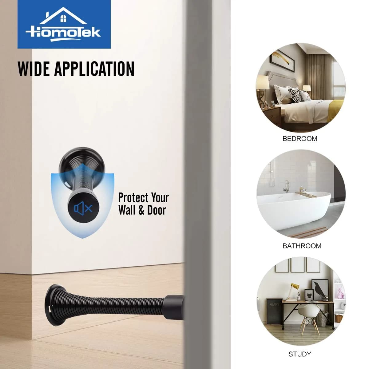 HOMOTEK Heavy Duty Spring Door Stops, 12 Pack Black | Value Pack Doorstop for Wall Protection - view 3