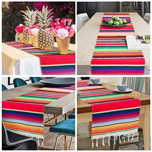 Hxezoc Mexican Serape Table Runner 35cm x 213cm (14" x 84") | Vivid Stripe Pattern for Festive Indian Tables thumbnail 4
