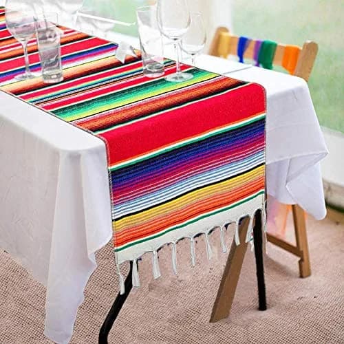 Hxezoc Mexican Serape Table Runner 35cm x 213cm (14" x 84") | Vivid Stripe Pattern for Festive Indian Tables thumbnail 1