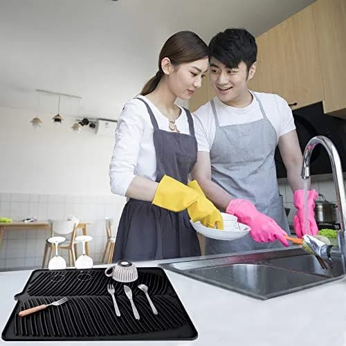 Yacee Black Silicone Dish Drying Mat XL (61cm x 45.7cm x 0.76cm) | Heat Resistant Trivet for Kitchen Counters thumbnail 4