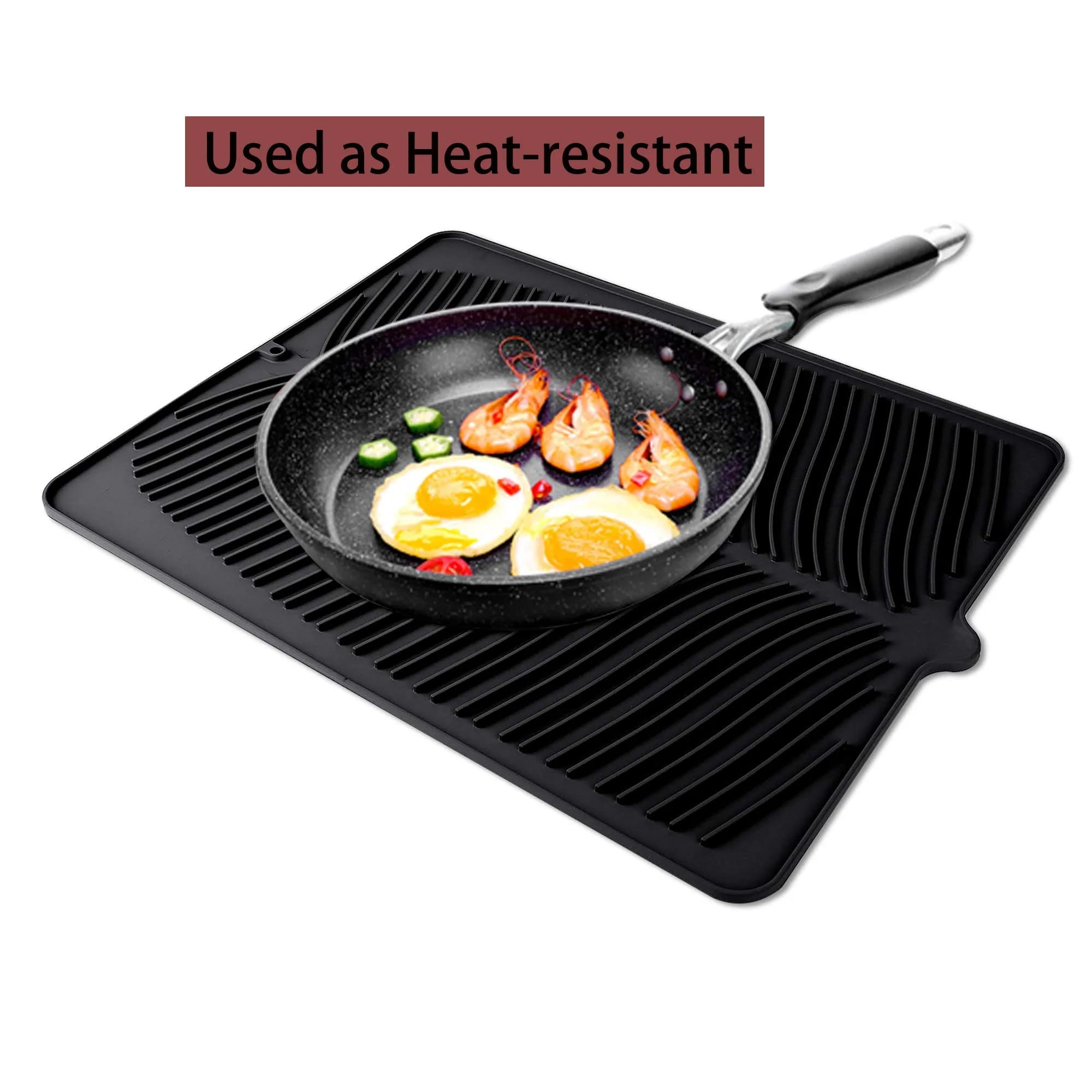 Yacee Black Silicone Dish Drying Mat XL (61cm x 45.7cm x 0.76cm) | Heat Resistant Trivet for Kitchen Counters - view 6