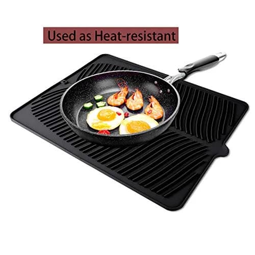 Yacee Black Silicone Dish Drying Mat XL (61cm x 45.7cm x 0.76cm) | Heat Resistant Trivet for Kitchen Counters thumbnail 6