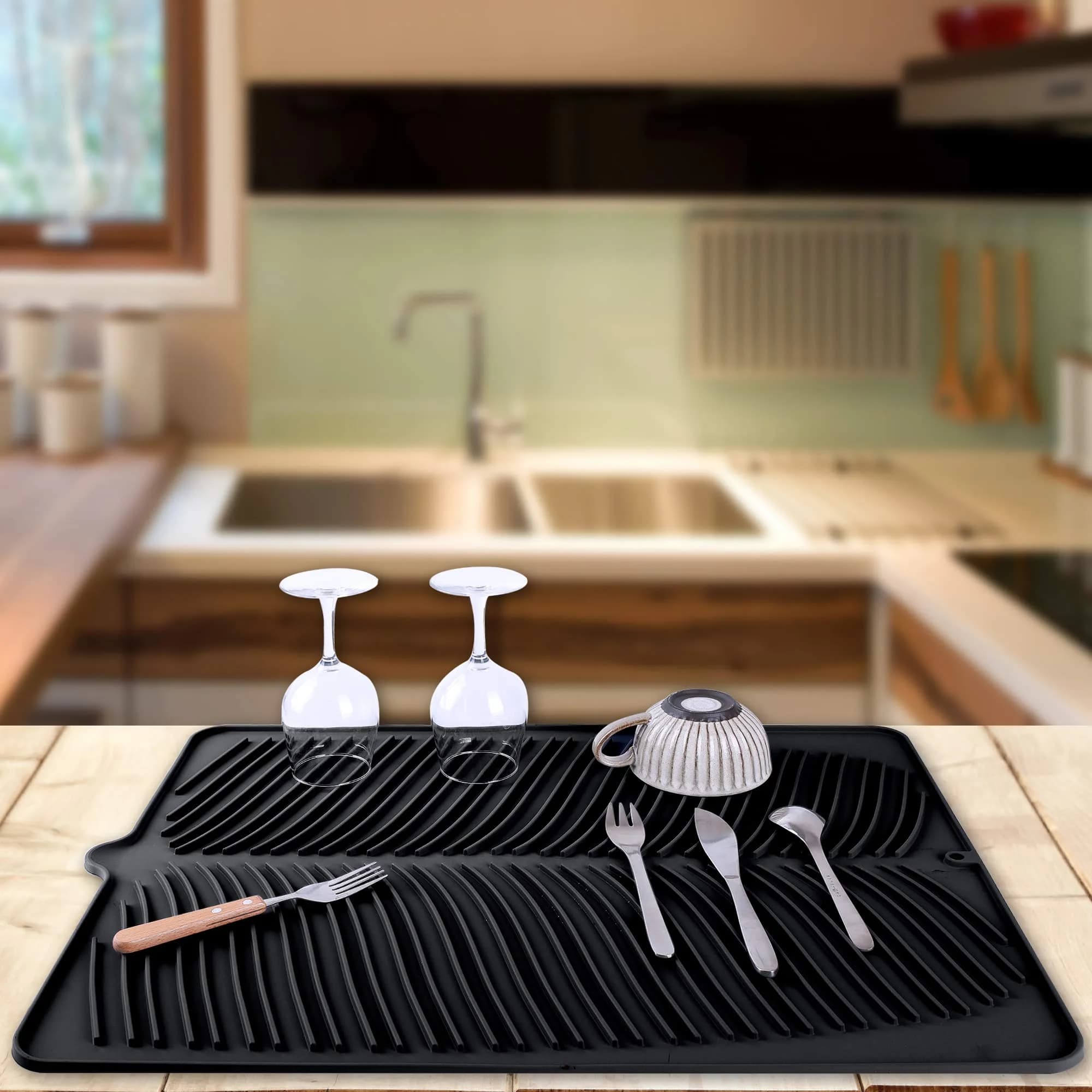 Yacee Black Silicone Dish Drying Mat XL (61cm x 45.7cm x 0.76cm) | Heat Resistant Trivet for Kitchen Counters - view 3