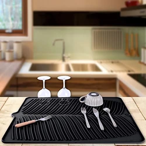 Yacee Black Silicone Dish Drying Mat XL (61cm x 45.7cm x 0.76cm) | Heat Resistant Trivet for Kitchen Counters thumbnail 3