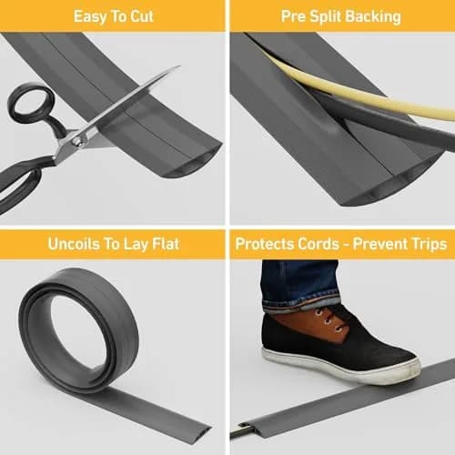 D-Line Gray Floor Cord Cover 900cm (30ft) | Heavy Duty Cable Management Solution for Wires on Floor thumbnail 2