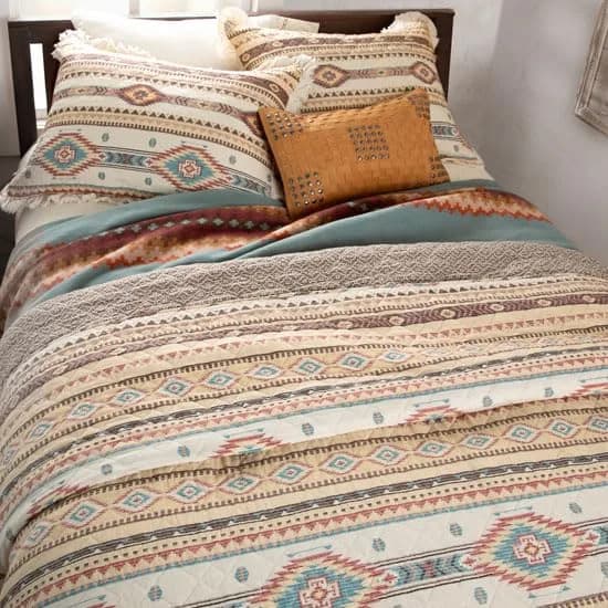 Rod's True Western Indian Summer Quilt Set - Reversible Southwestern 3 Piece Queen Bedding in Yellow Red Tan