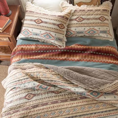 Rod's True Western Indian Summer Quilt Set - Reversible Southwestern 3 Piece Queen Bedding in Yellow Red Tan thumbnail 7