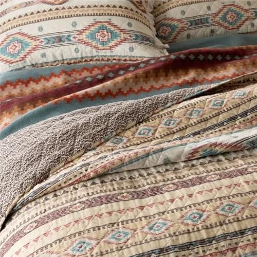Rod's True Western Indian Summer Quilt Set - Reversible Southwestern 3 Piece Queen Bedding in Yellow Red Tan thumbnail 8