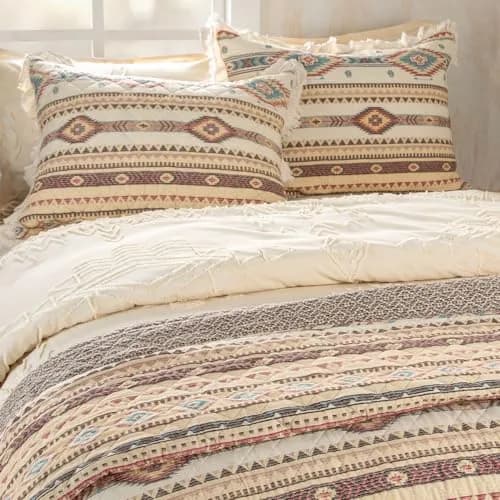 Rod's True Western Indian Summer Quilt Set - Reversible Southwestern 3 Piece Queen Bedding in Yellow Red Tan thumbnail 6
