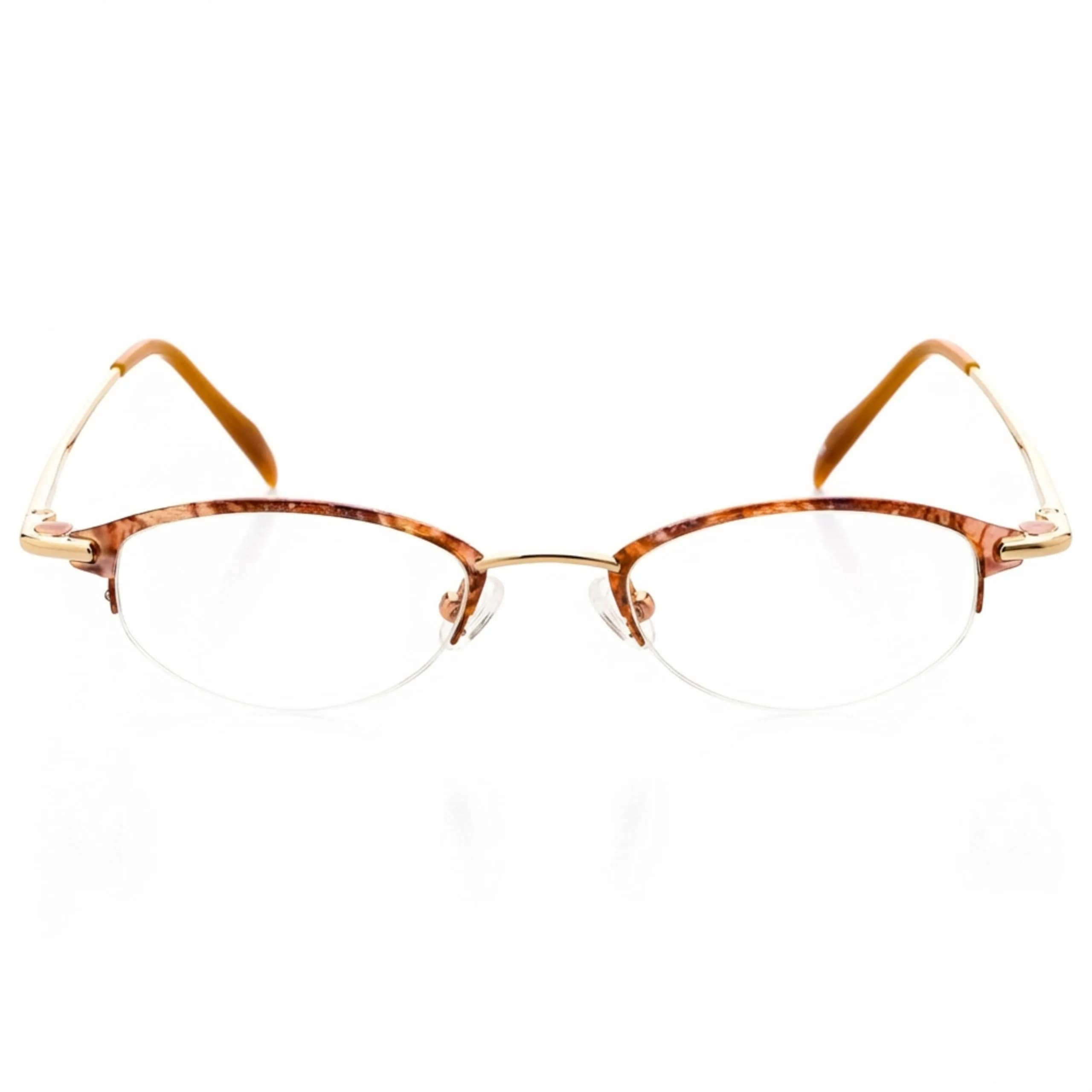 Hit Notion Oval Semi-Rimless Eyeglass Frames Pewter Bronze 46-19-140mm | Lightweight Monel Metal for All-Day Comfort — Shiny Gold Amber