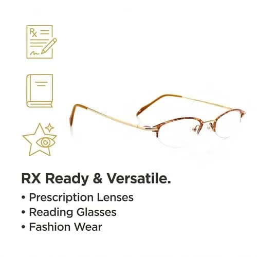 Hit Notion Oval Semi-Rimless Eyeglass Frames Shiny Gold Amber 46mm (1.81in) | Lightweight Monel Metal for All-Day Comfort thumbnail 4
