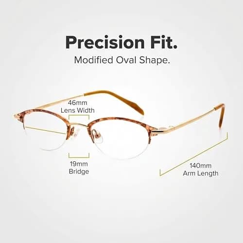 Hit Notion Oval Semi-Rimless Eyeglass Frames Shiny Gold Amber 46mm (1.81in) | Lightweight Monel Metal for All-Day Comfort thumbnail 2