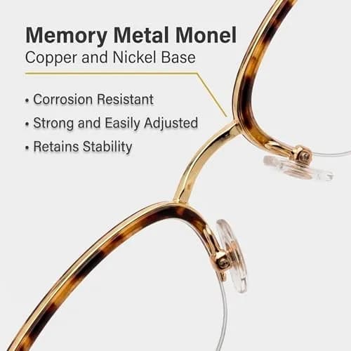 Hit Notion Oval Semi-Rimless Eyeglass Frames Shiny Gold Amber 46mm (1.81in) | Lightweight Monel Metal for All-Day Comfort thumbnail 3