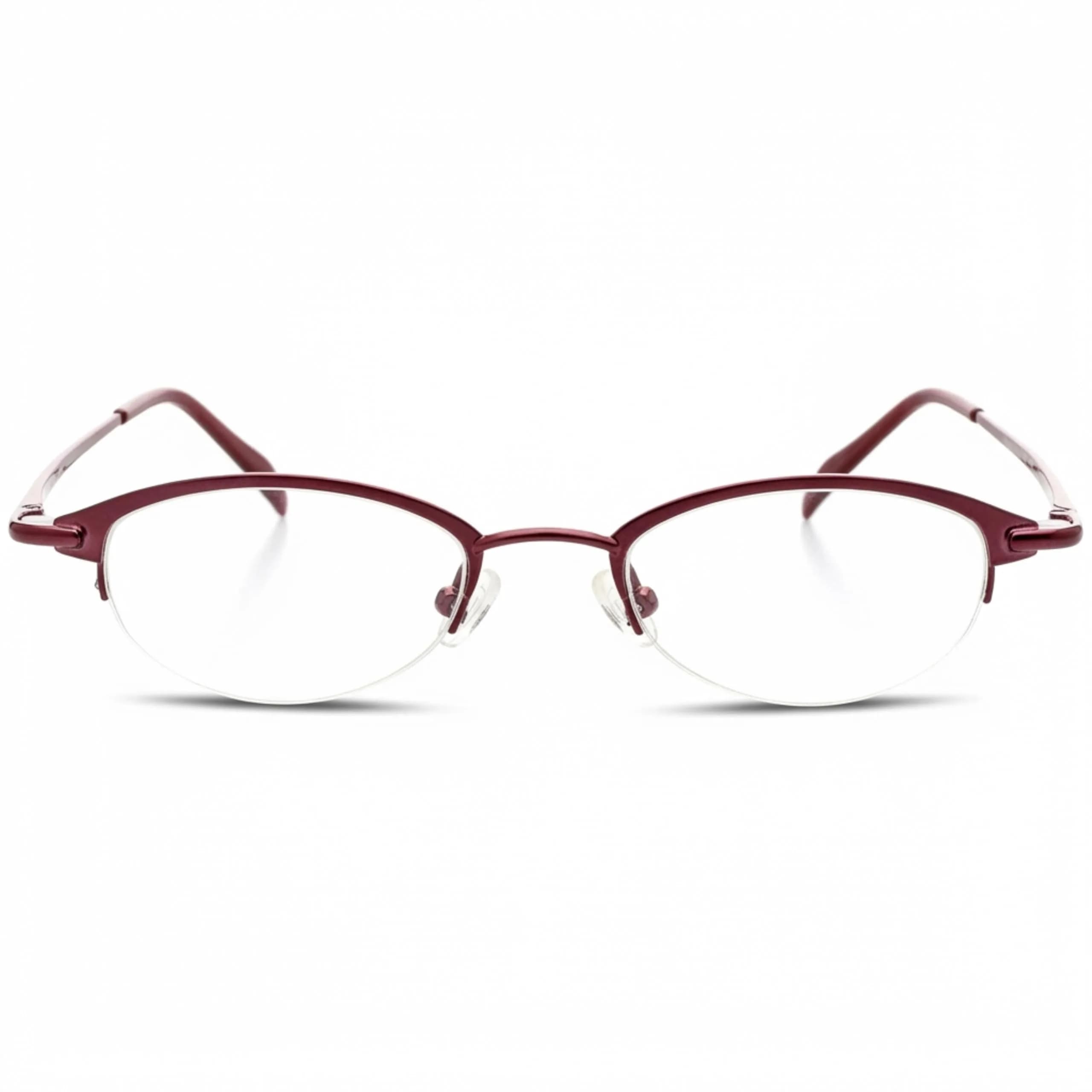 Hit Notion Oval Semi-Rimless Eyeglass Frames Plum 46-19-140 mm (1.81" Lens Width) | Lightweight Monel Metal for All-Day Comfort — Plum