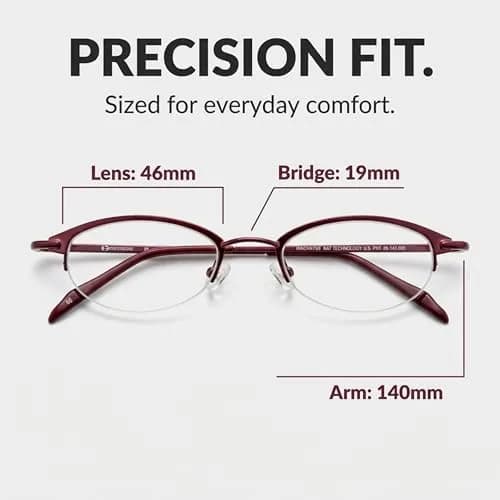 Hit Notion Oval Semi-Rimless Eyeglass Frames Plum 46-19-140 mm (1.81" Lens Width) | Lightweight Monel Metal for All-Day Comfort thumbnail 2