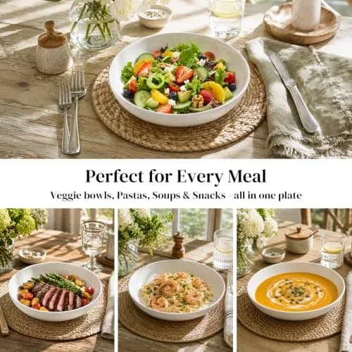 Y YHY 9.75" Large Pasta Bowls Set of 4 | 50 oz Ceramic Serving Bowls for Family Meals thumbnail 5