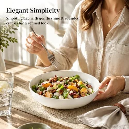Y YHY 9.75" Large Pasta Bowls Set of 4 | 50 oz Ceramic Serving Bowls for Family Meals thumbnail 6