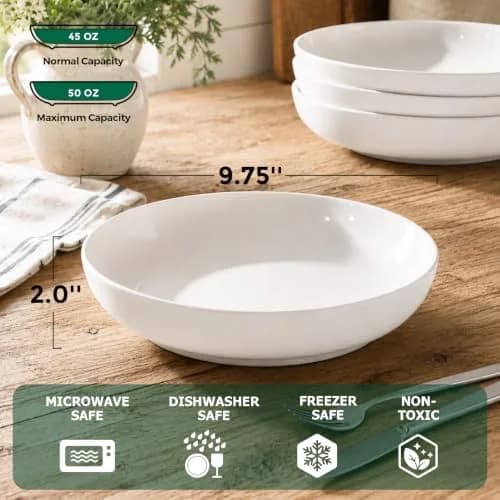 Y YHY 9.75" Large Pasta Bowls Set of 4 | 50 oz Ceramic Serving Bowls for Family Meals thumbnail 9