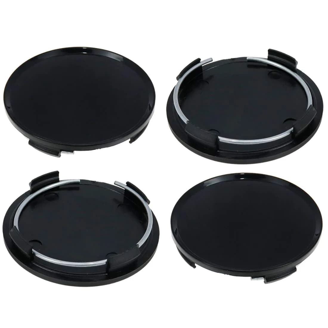 AUTUT 63mm Wheel Rim Hub Center Covers Replacement with Metal Ring, Pack of 4 | Snap-On Fit for Cars & Trucks — Black with ring