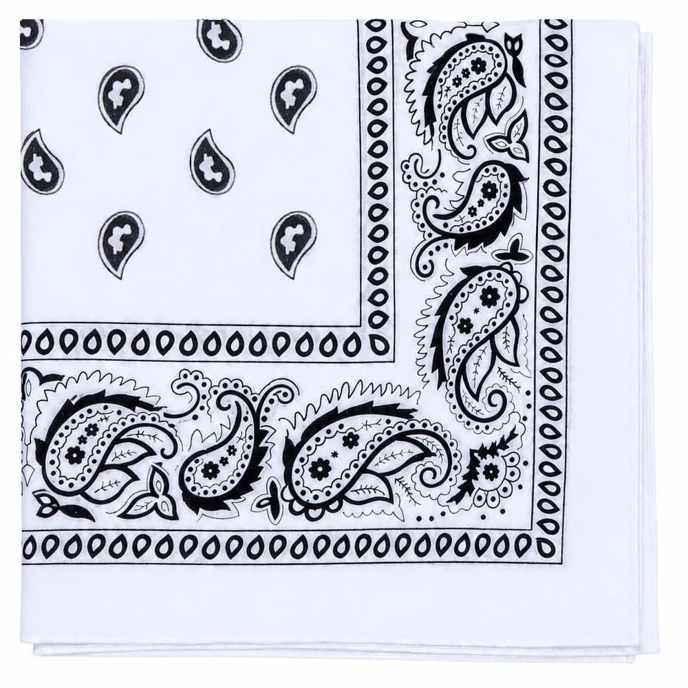 Motique Accessories Extra Large Solid Paisley Bandana 68cm x 68cm | 100% Cotton for Hair, Neck, Head — White