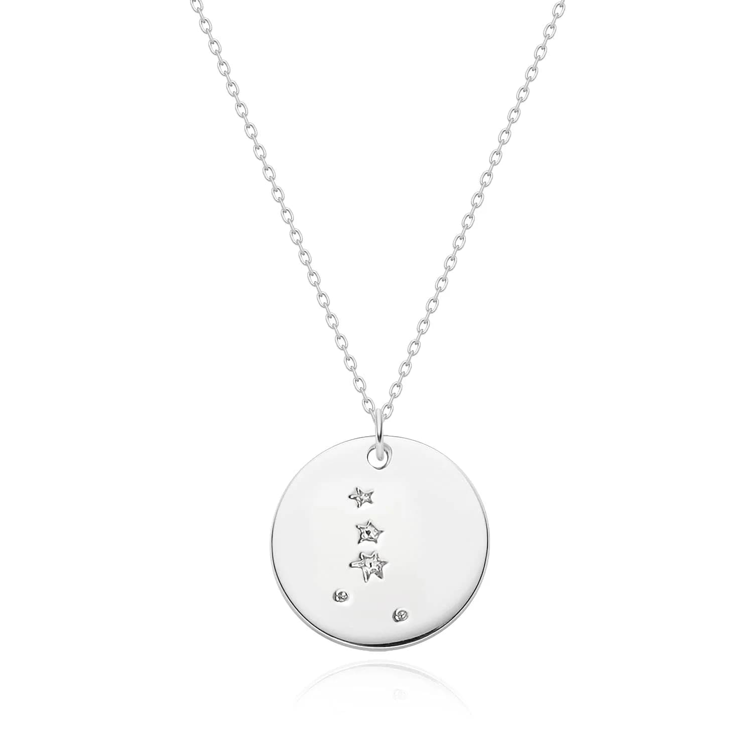 MEVECCO Cancer Engraved Zodiac Disc Necklace for Women, Silver Tone | Adjustable 19-21" Chain, Celestial Style