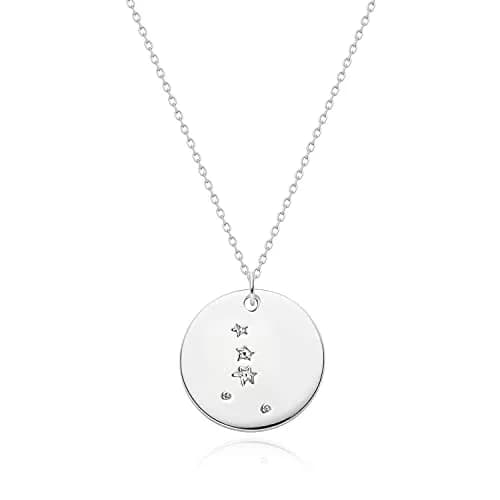 MEVECCO Cancer Engraved Zodiac Disc Necklace for Women, Silver Tone | Adjustable 19-21" Chain, Celestial Style thumbnail 1